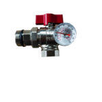 Zawór z termometrem i półśrubunkiem kątowy 1" czerwony