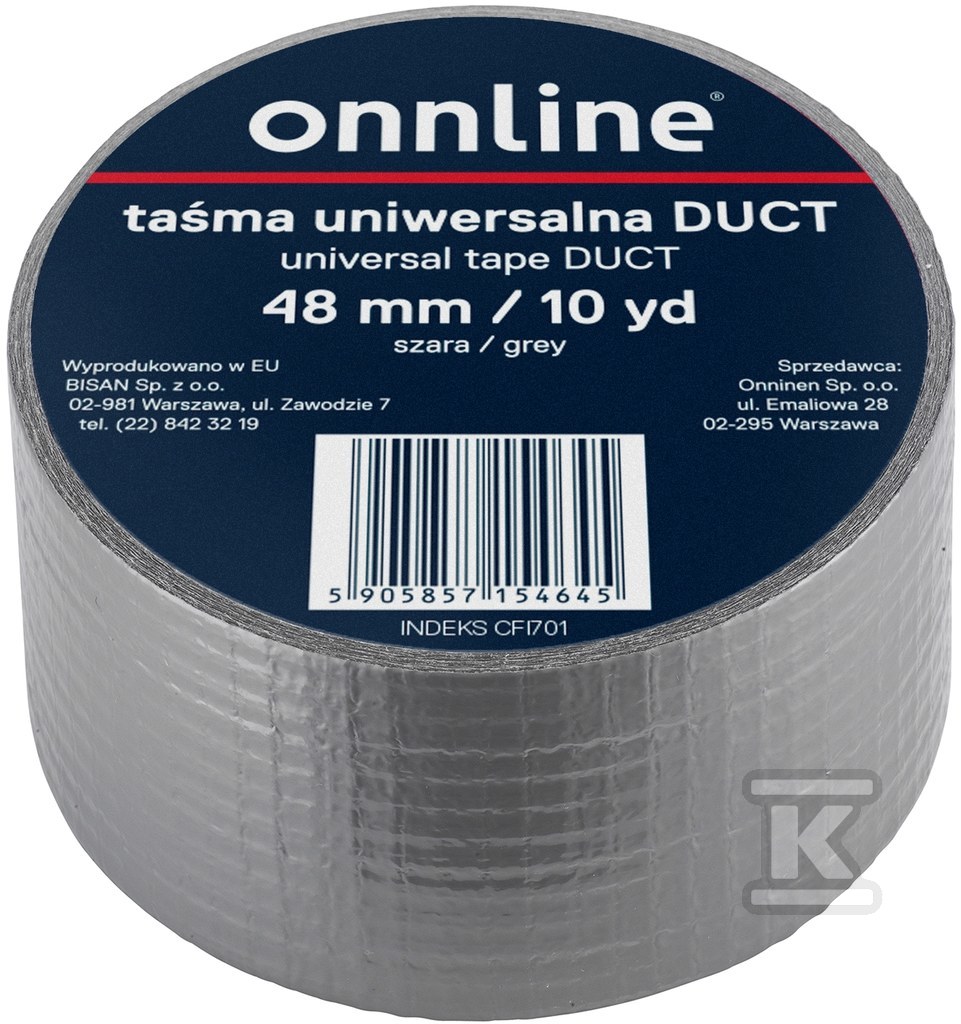 Plik zosta³ pobrany z http://www.onnshop.pl Taśma ONNLINE uniwersalna DUCT 48mm/10YD szara - obrazek 1