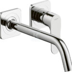 Bateria umywalkowa Hansgrohe Axor Citterio M jednouchwytowa podtynkowa z rozetami i długą wylewką, montaż ścienny chrom 34116000