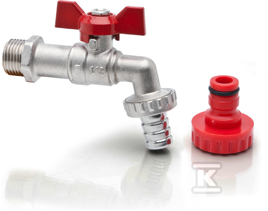 Plik zosta³ pobrany z http://www.onnshop.pl Zawór kulowy czerpalny Oligo z dławikiem z motylkiem aluminiowym (MAl) z końcówką do węża niklowany 1" - obrazek 1