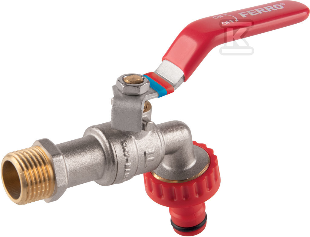 Zawór kulowy czerpalny z plastikowym szykbozłączem, 1/2", F-Comfort Zawór kulowy czerpalny z plastikowym szykbozłączem, 1/2", F-Comfort