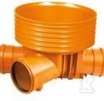 Kineta PP 425x250+L250, typ3 przelotowa z dopływem lewym, do rury wznoszącej korugowanej DN/ID 425mm oraz rur wlotowych gładkich 250mm+lewy dopływ 250mm, z uszczelką, kolor pomarańczowy (Diamir 425NW)