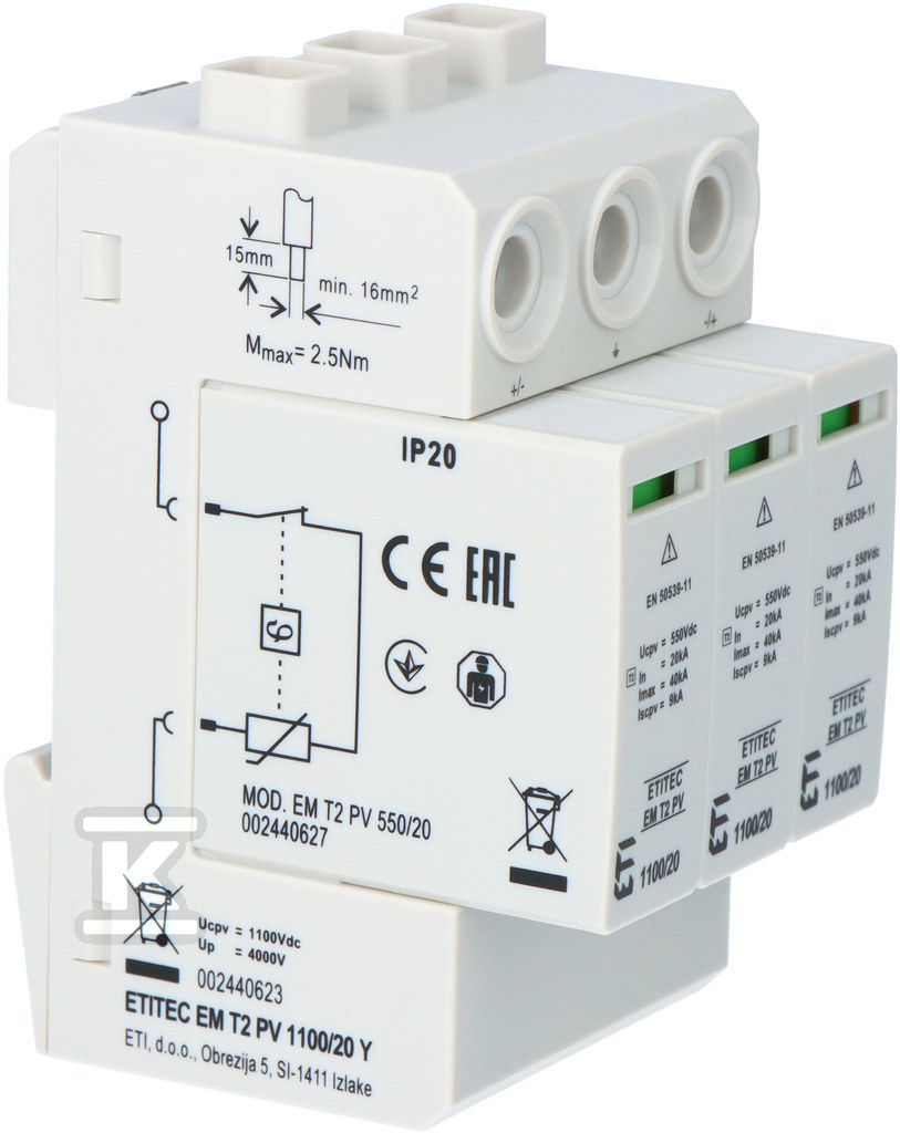 Plik zosta³ pobrany z http://www.onnshop.pl Ogranicznik przepięć T2 do systemów PV ETITEC EM T2 PV 1100/20 Y - obrazek 1