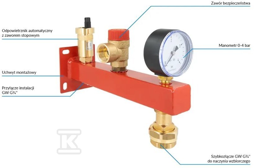 Plik zosta³ pobrany z http://www.onnshop.pl Grupa bezpieczeństwa BSS do instalacji naczynia wzbiorczego c.o. z zaworem bezpieczeństwa 3 bar, manometrem 0-4 bar, szybkozłączem. - obrazek 1