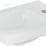 Umywalka iCon Light kompaktowa, B38 cm, H13 cm, T28 cm, bez przelewu, z otworem na baterię po prawej stronie, z powierzchnią odkładczą po prawej stronie, biały, KeraTect