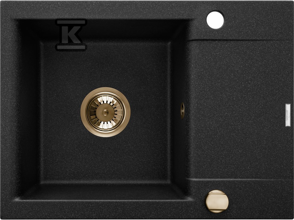 Zlewozmywak granitowy jednokomorowy z krótkim ociekaczem TESALIA czarny nakrapiany/złoty