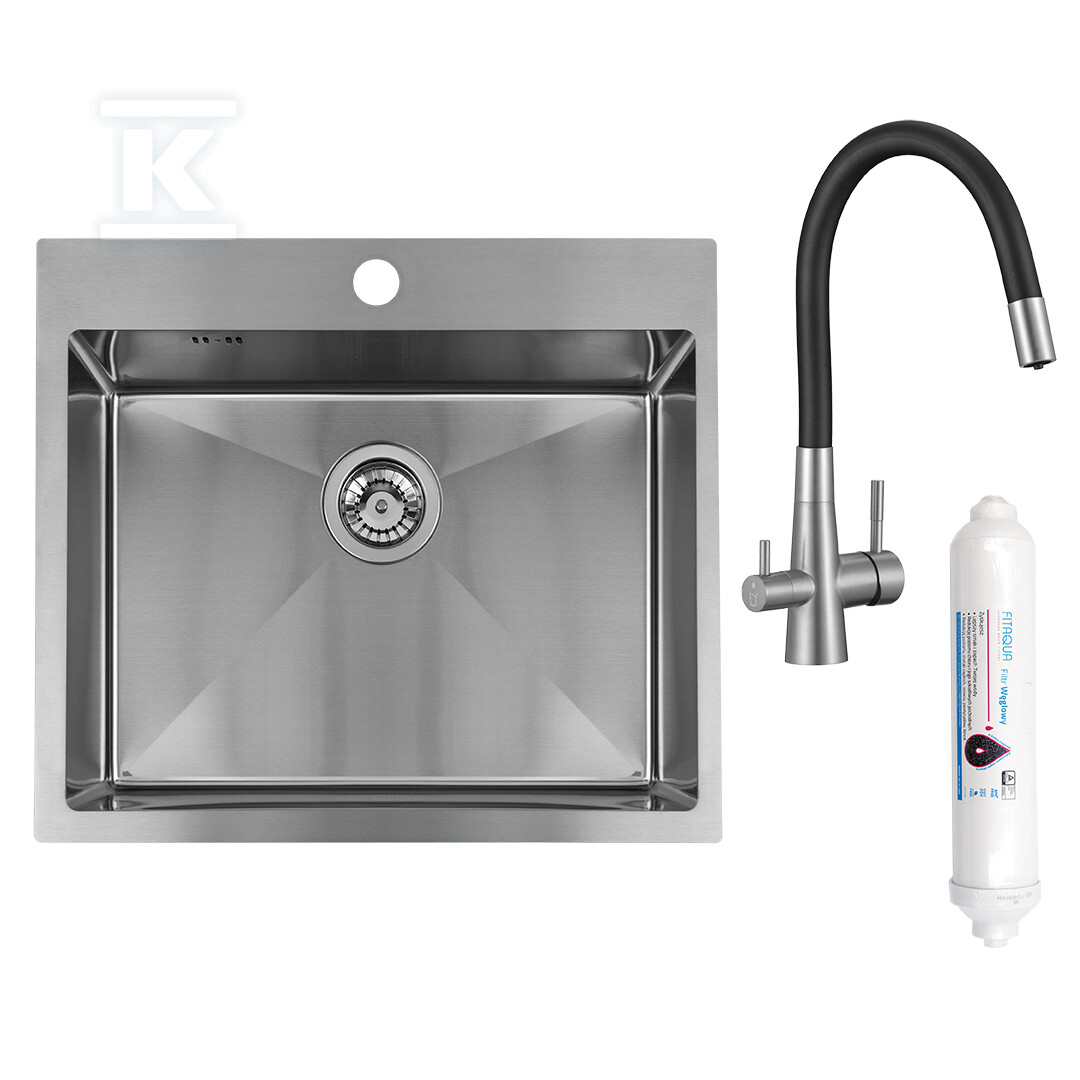 Zlew wpuszczany 1 komorowy MALAWI 50x58cm, z syfonem i baterią filtrującą