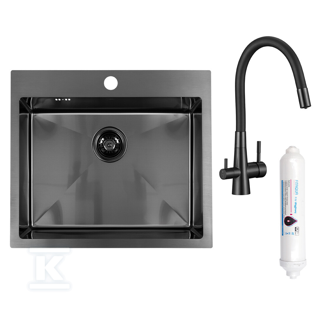 Zlew wpuszczany 1 komorowy MALAWI 50x58cm, z syfonem i baterią filtrującą