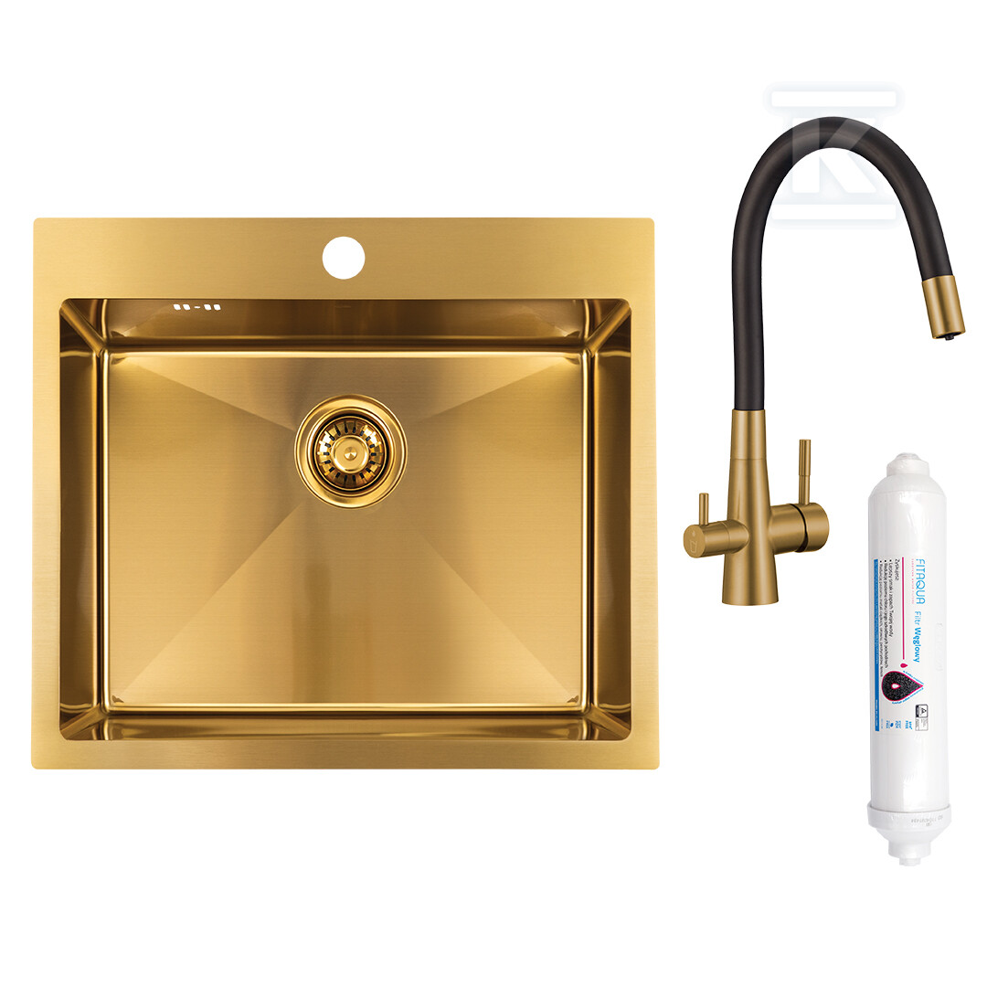 Zlew wpuszczany 1 komorowy MALAWI 50x58cm, z syfonem i baterią filtrującą