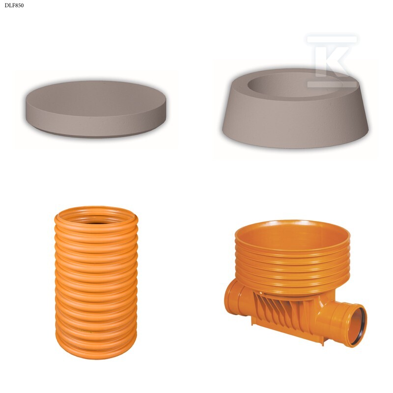 Studnia Diamir DN/ID 425 KORUGOWANA_ZESTAW: kineta przelotowa TYP1 425xKG200 + trzon H=3m + teleskop H=40cm + stożek żelbetowy 425 kl.B125 + pokrywa żelbetowa 425 kl.A15