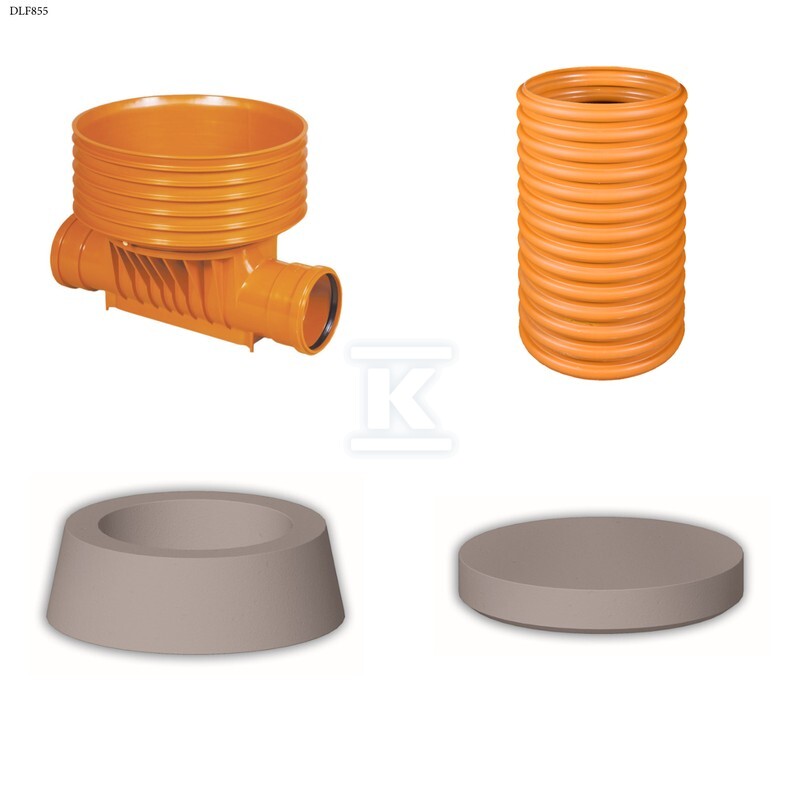 Studnia Diamir DN/ID 425 KORUGOWANA_ZESTAW: kineta przelotowa TYP1 425xKG200 + trzon H=6m + teleskop H=40cm + stożek żelbetowy 425 kl.B125 + pokrywa żelbetowa 425 kl.A15