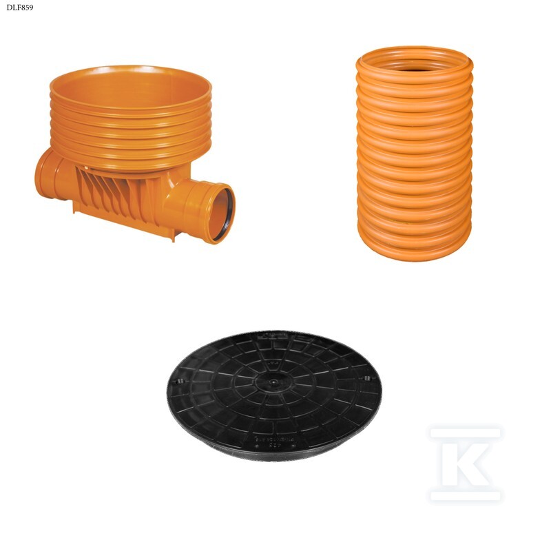 Studnia Diamir DN/ID 425 KORUGOWANA_ZESTAW: kineta przelotowa TYP1 425xKG160 + trzon H=2m + teleskop H=40cm + pokrywa PP 425 kl.A15