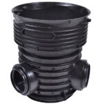 Kineta PP 425x200 przelotowa 90st. typ J (kątowa), do rury wznoszącej korugowanej 425mm oraz rury wlotowej gładkiej 200mm, z uszczelką, kolor czarny (Tegra 425)