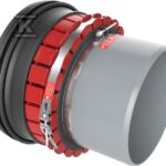 BSM-Adapter DN 250 do bezprogowego podłączenia rury kanalizacyjnej do studzienek i kielichów rurowych wykonanych z tradycyjnych materiałów o wysokiej sztywności zginania (kamionki, betonu)