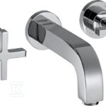 Bateria umywalkowa ścienna Hansgrohe Axor Citterio trzyotworowa podtynkowa z uchwytami krzyżowymi, z rozetami, wylewki 166 mm, DN15 chrom 39313000