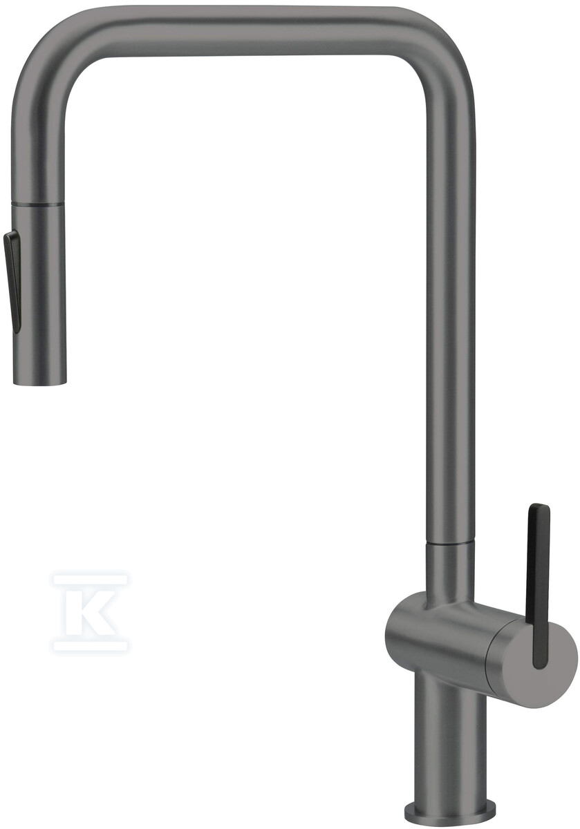 Bateria zlewozmywakowa Momi, titanium, z prostokątną wyciąganą wylewką "U"