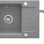 Zlewozmywak granitowy z baterią 1-komorowy z ociekaczem Zorba, szary metalik