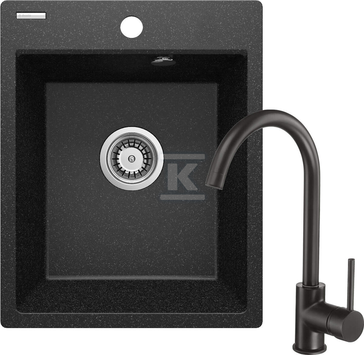 Zlewozmywak granitowy Corio z baterią, grafit, 1-komorowy 400x500x211 mm + bateria BEU_B62E czarna + osprzęt Space-Saver