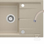 Zlewozmywak granitowy z baterią 1-komorowy z ociekaczem Leda, piasek
